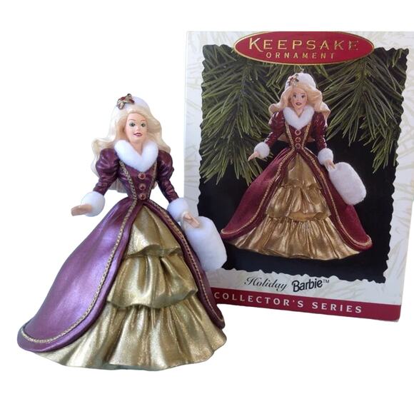 Hallmark Holiday Barbie Christmas Ornament 4th Series 1996 Blonde Gold Box Vtg - Picture 4 of 4